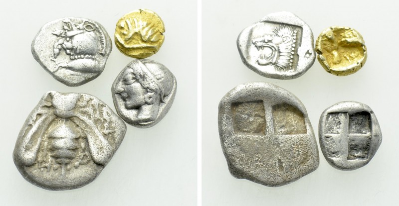 4 Greek Coins; Including Electrum. 

Obv: .
Rev: .

. 

Condition: See pi...