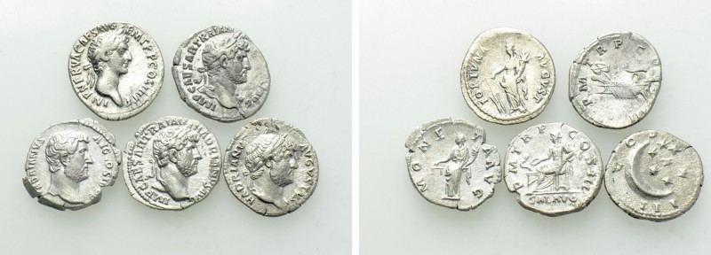 5 Denari of Hadrian and Nerva. 

Obv: .
Rev: .

. 

Condition: See pictur...