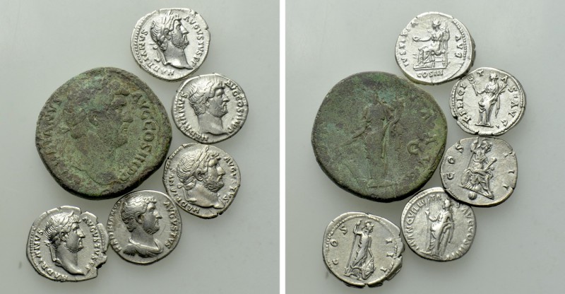 6 Coins of Hadrian. 

Obv: .
Rev: .

. 

Condition: See picture.

Weigh...