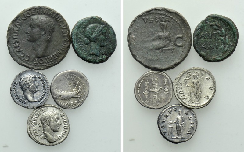 5 Roman Coins.

Obv: .
Rev: .

.

Condition: See picture.

Weight: g.
...