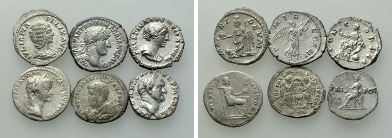 6 Roman Silver Coins. 

Obv: .
Rev: .

. 

Condition: See picture.

Wei...