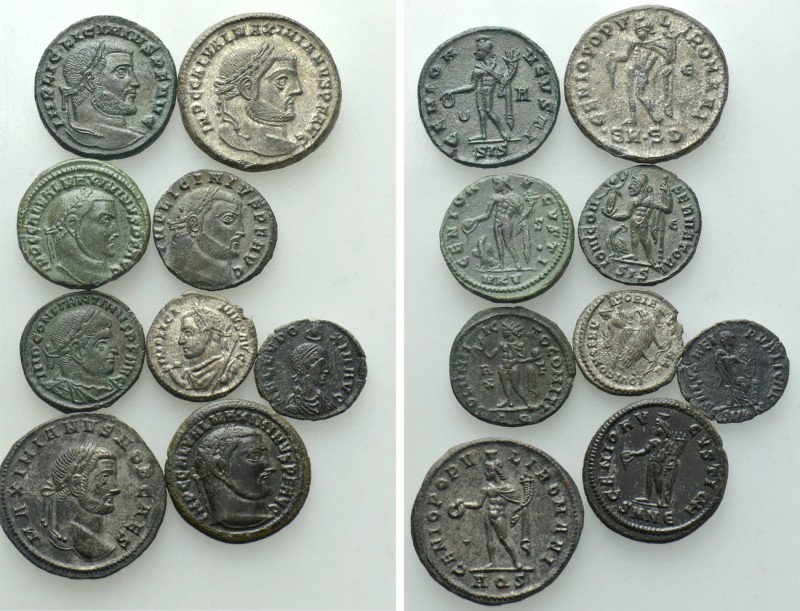 9 Late Roman Coins; including an Argenteus of Licinius.

Obv: .
Rev: .

.
...
