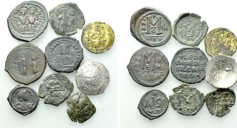 9 Byzantine Coins. 

Obv: .
Rev: .

.

The histamenon is a fouree. 

Co...
