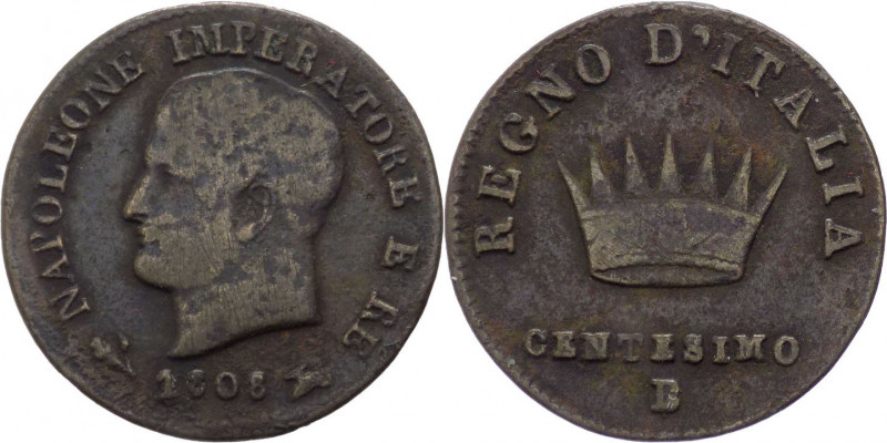 Bologna - Napoleone I Re d'Italia (1805-1814) - 1 Centesimo 1808 - Gig.234 - Cu ...