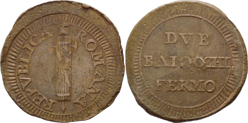 Fermo - Prima Repubblica Romana (1798-1799) - Due baiocchi tipo con fascio senza...