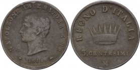 Milano - Napoleone I Re d'Italia (1805-1814) 3 Centesimi 1811 - Gig.228 - Cu - gr.5,61

qBB

SPEDIZIONE SOLO IN ITALIA - SHIPPING ONLY IN ITALY