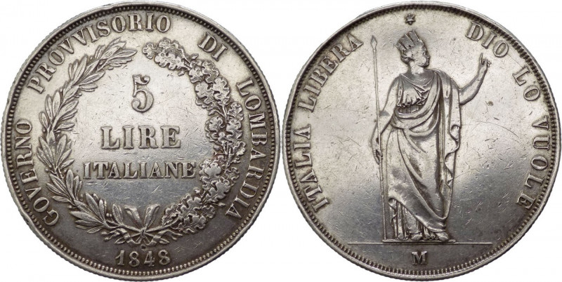 Milano - Governo Provvisorio della Lombardia (1848) - 5 Lire 1848 tipo con rami ...