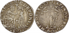 Venezia - Nicolò Da Ponte Doge LXXXVII (1578-1585) - Quarto di scudo da 2 Lire o 40 Soldi con Santa Giustina - sigla massaro F D (Diedo Fantin) - Paol...