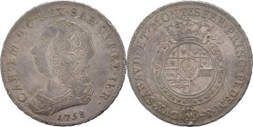 Regno di Sardegna - Carlo Emanuele III (1730-1773) - Scudo nuovo 1758 - Zecca di Torino - MIR946d - Rara - Colpo ad ore 6 - Ag - gr. 35

mBB

SPED...