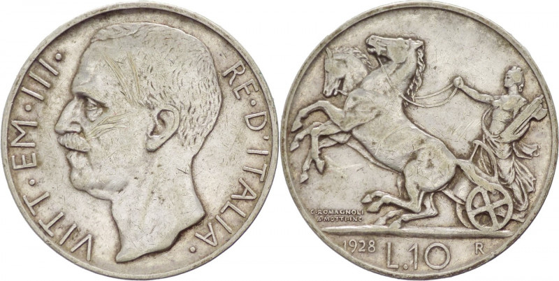 Regno d'Italia - Vittorio Emanuele III (1900-1943) - 10 Lire "Biga" 1928 * (una ...