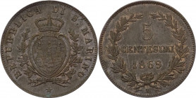 Repubblica di San Marino - Vecchia Monetazione - 5 centesimi 1869 - Pag. 378; Gig. 38 - Cu

mSPL

SPEDIZIONE SOLO IN ITALIA - SHIPPING ONLY IN ITA...