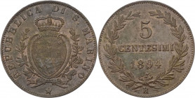 Repubblica di San Marino - Vecchia Monetazione - 5 centesimi 1894 - Pag. 379; Mont. 12 - Cu

SPL

SPEDIZIONE SOLO IN ITALIA - SHIPPING ONLY IN ITA...