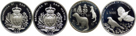 San Marino - Nuova Monetazione (dal 1972) - Anno 1993 - Cofanetto contenente Dittico di due monete d'argento da 500 e da 1000 Lire - Mondo Animale in ...
