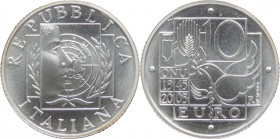 Repubblica Italiana (dal 1946) - Monetazione in euro (dal 2001) - Moneta Celebrativa da 10 euro 2005 - 60° Anniversario ONU - Versione Fior di Conio -...