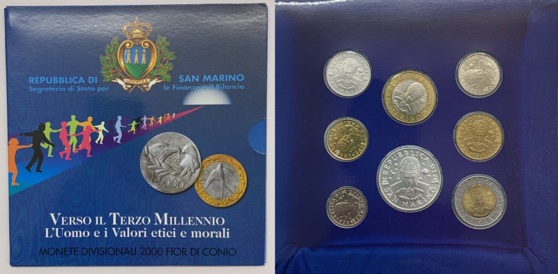 San Marino - Nuova Monetazione (dal 1972) - divisionale anno 2000 (otto valori) ...