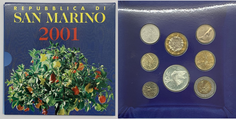 San Marino - Nuova Monetazione (dal 1972) - divisionale anno 2001 (otto valori) ...