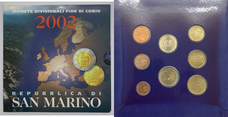 San Marino - divisionale in euro - anno 2002 (otto valori) in folder originale -...
