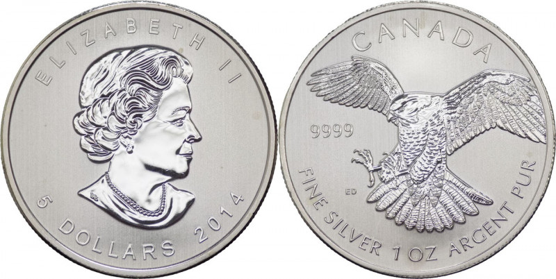 Canada - Elisabetta II (dal 1952) - 5 Dollari (1 Oncia) 2014 "Falco Pellegrino" ...