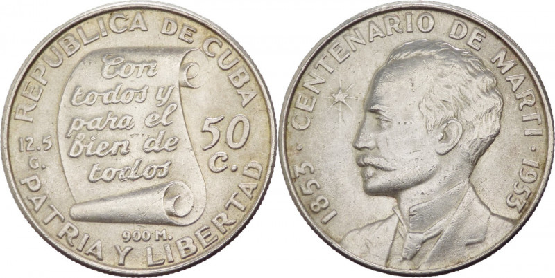 Cuba - prima repubblica (1902-1906, 1909-1959) - 50 centavos 1953 "José Martí" -...