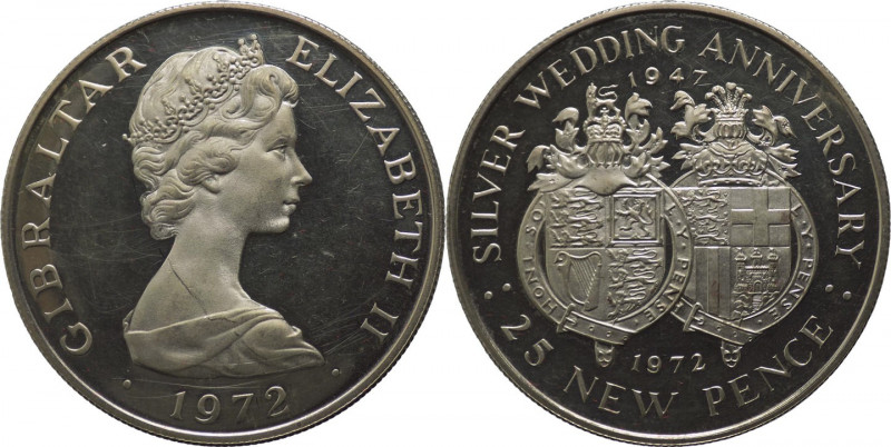 Gibilterra - Elisabetta II (dal 1952) - 25 pence 1972 "25 anni dalle nozze" - in...