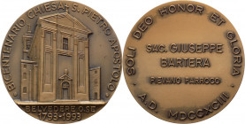 Italia - Medaglia 1993 commemorativa del bicentenario della fondazione della chiesa di S.Pietro Apostolo a Belvedere Ostrense - 51 mm; 59 gr - Ae

F...