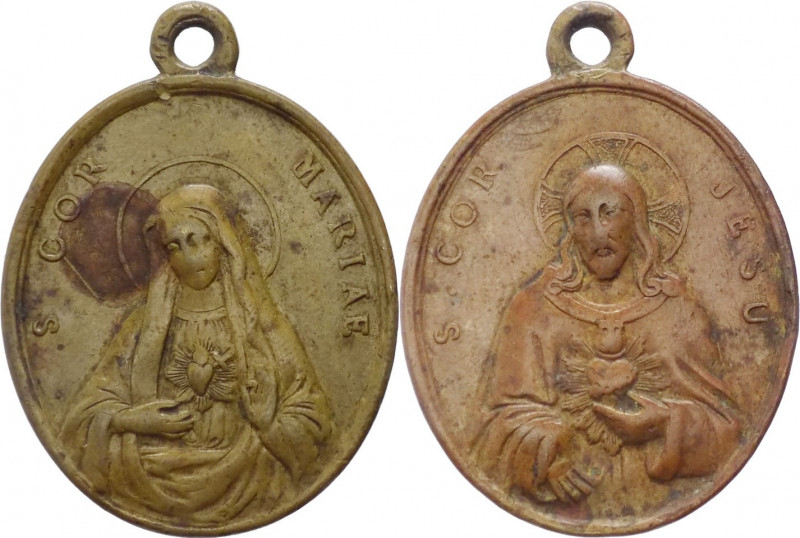 Francia - medaglia devozionale dei Sacri Cuori di Gesù e Maria - XIX secolo circ...