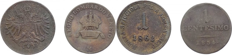 Regno Lombardo Veneto - lotto di 2 monete: 1 centesimo 1834 Milano; 1 centesimo ...