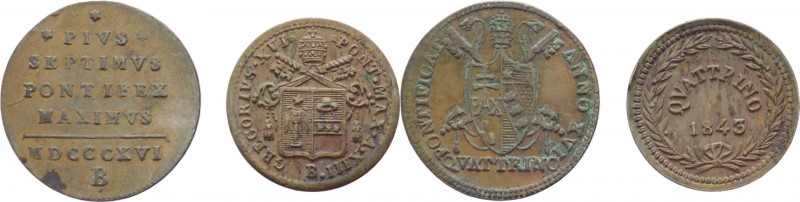 Stato Pontificio - lotto di 2 monete: Pio VII, Chiaramonti (1800-1823) - 1 quatt...