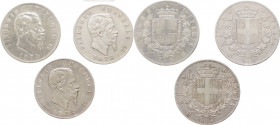 Regno d'Italia - Vittorio Emanuele II (1861-1878) - Lotto di 3 monete da 5 Lire 1873 Milano ; 5 Lire 1875 Roma NC ; 5 Lire 1878 Roma, NC - Ag

med.m...