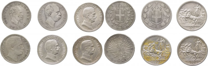 Regno d'Italia - Lotto di 6 monete - Vittorio Emanuele II (1861-1878) - 2 Lire 1...