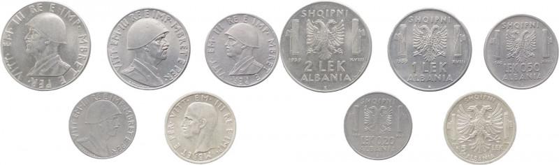 Albania - Vittorio Emanuele III (1939-1943) - Lotto di 5 monete: 5 Lek 1939 anno...