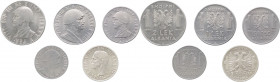 Albania - Vittorio Emanuele III (1939-1943) - Lotto di 5 monete: 5 Lek 1939 anno XVII; 2 Lek 1939 anno XVII; 1 Lek 1939 anno XVII; 0,50 Lek 1940 anno ...