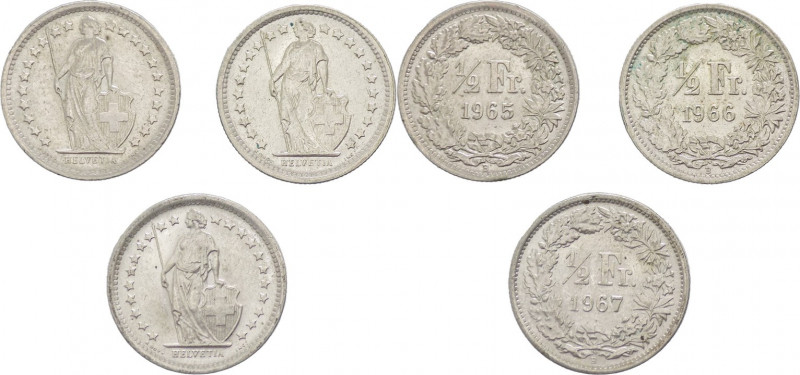 Svizzera - Confederzione Elvetica - Lotto di 3 monete: 1/2 franco 1965; 1/2 fran...