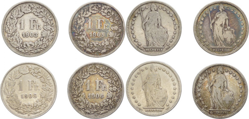 Svizzera - Confederazione Elvetica - Lotto di 4 monete: 1 Franco 1903; 1 Franco ...