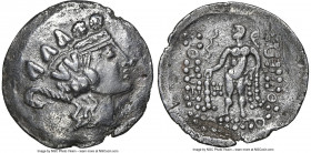 LOWER DANUBE. Imitating Thasos. After 146 BC. AR tetradrachm (35mm, 1h). NGC VF. Head of Dionysus right, crowned with ivy, wearing mitra (cloth headba...