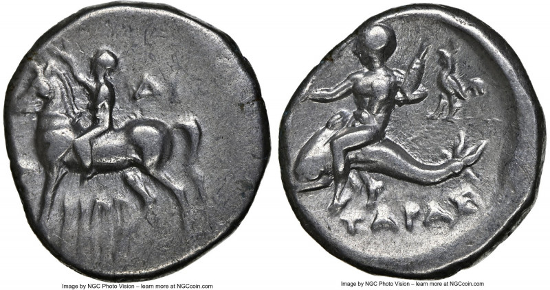 CALABRIA. Tarentum. Ca. 281-240 BC. AR stater or didrachm (21mm, 6.43 gm, 5h). N...