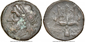 SICILY. Syracuse. Hieron II (ca. 275-215 BC). AE litra (19mm, 10h). NGC Choice VF. Head of Poseidon left, wearing taenia / ΙΕΡΩ-ΝΟΣ / AΠ, trident head...