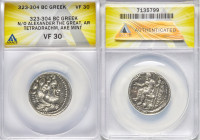 MACEDONIAN KINGDOM. Alexander III the Great (336-323 BC). AR tetradrachm (26mm, 1h). ANACS VF 30. Late lifetime-early posthumous issue of Ake or Tyre,...