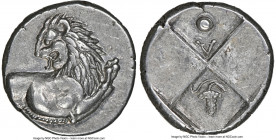 THRACE. Chersonesus. Ca. 4th century BC. AR hemidrachm (13mm). NGC AU. Persic standard, ca. 480-350 BC. Forepart of lion right, head reverted / Quadri...
