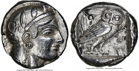 ATTICA. Athens. Ca. 465-455 BC. AR tetradrachm (23mm, 17.13 gm, 11h). NGC AU 5/5 - 3/5. Head of Athena right, wearing crested Attic helmet ornamented ...