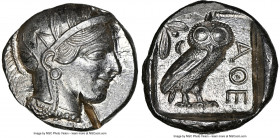ATTICA. Athens. Ca. 440-404 BC. AR tetradrachm (25mm, 17.22 gm, 7h). NGC MS 5/5 - 2/5, test cut. Mid-mass coinage issue. Head of Athena right, wearing...