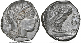ATTICA. Athens. Ca. 440-404 BC. AR tetradrachm (25mm, 17.17 gm, 6h). NGC MS 4/5 - 3/5. Mid-mass coinage issue. Head of Athena right, wearing earring, ...