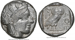 ATTICA. Athens. Ca. 440-404 BC. AR tetradrachm (23mm, 17.21 gm, 4h). NGC Choice AU 5/5 - 4/5. Mid-mass coinage issue. Head of Athena right, wearing ea...