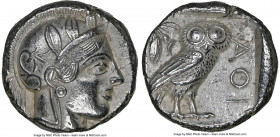 ATTICA. Athens. Ca. 440-404 BC. AR tetradrachm (22mm, 17.17 gm, 6h). NGC Choice AU 5/5 - 4/5. Mid-mass coinage issue. Head of Athena right, wearing ea...