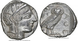 ATTICA. Athens. Ca. 440-404 BC. AR tetradrachm (24mm, 17.16 gm, 9h). NGC Choice AU 5/5 - 3/5. Mid-mass coinage issue. Head of Athena right, wearing ea...