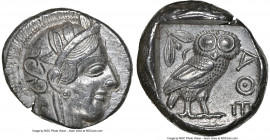 ATTICA. Athens. Ca. 440-404 BC. AR tetradrachm (25mm, 17.14 gm, 4h). NGC AU 5/5 - 4/5. Mid-mass coinage issue. Head of Athena right, wearing earring, ...