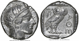 ATTICA. Athens. Ca. 440-404 BC. AR tetradrachm (25mm, 17.16 gm, 5h). NGC AU 5/5 - 4/5. Mid-mass coinage issue. Head of Athena right, wearing earring, ...