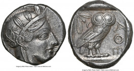 ATTICA. Athens. Ca. 440-404 BC. AR tetradrachm (25mm, 17.15 gm, 3h). NGC AU 4/5 - 4/5. Mid-mass coinage issue. Head of Athena right, wearing earring, ...