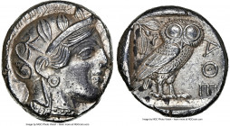 ATTICA. Athens. Ca. 440-404 BC. AR tetradrachm (23mm, 17.17 gm, 1h). NGC AU 4/5 - 4/5. Mid-mass coinage issue. Head of Athena right, wearing earring, ...