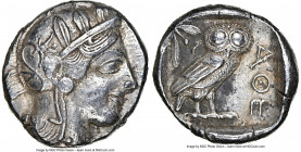 ATTICA. Athens. Ca. 440-404 BC. AR tetradrachm (25mm, 17.18 gm, 1h). NGC Choice XF 5/5 - 3/5. Mid-mass coinage issue. Head of Athena right, wearing ea...